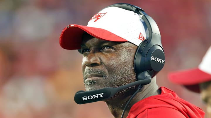 Tampa Bay Buccaneers head coach Todd Bowles looks on against the Tennessee Titans.