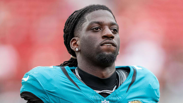 September 28, 2025; Santa Clara, California, USA; Jacksonville Jaguars wide receiver Brian Thomas Jr. (7) after the game against the San Francisco 49ers at Levi's Stadium. September 28, 2025; Santa Clara, California, USA; Jacksonville Jaguars wide receiver Brian Thomas Jr. (7) after the game against the San Francisco 49ers at Levi's Stadium.