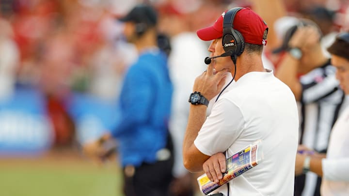 Oklahoma head coach Brent Venables on the sidelines in Dallas Oklahoma head coach Brent Venables on the sidelines in Dallas