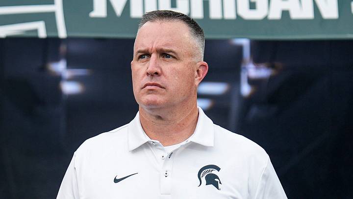 Michigan State head coach Pat Fitzgerald walks onto the field for practice ahead of the Toledo game at Spartan Stadium in East Lansing on Friday, Sept. 4, 2026. Michigan State head coach Pat Fitzgerald walks onto the field for practice ahead of the Toledo game at Spartan Stadium in East Lansing on Friday, Sept. 4, 2026.