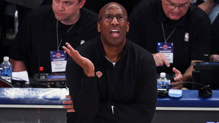 May 19, 2026; New York, New York, USA; New York Knicks head coach Mike Brown reacts during the first half of game one of the eastern conference finals for the 2026 NBA playoffs against the Cleveland Cavaliers at Madison Square Garden. Mandatory Credit: Vincent Carchietta-Imagn Images May 19, 2026; New York, New York, USA; New York Knicks head coach Mike Brown reacts during the first half of game one of the eastern conference finals for the 2026 NBA playoffs against the Cleveland Cavaliers at Madison Square Garden. Mandatory Credit: Vincent Carchietta-Imagn Images