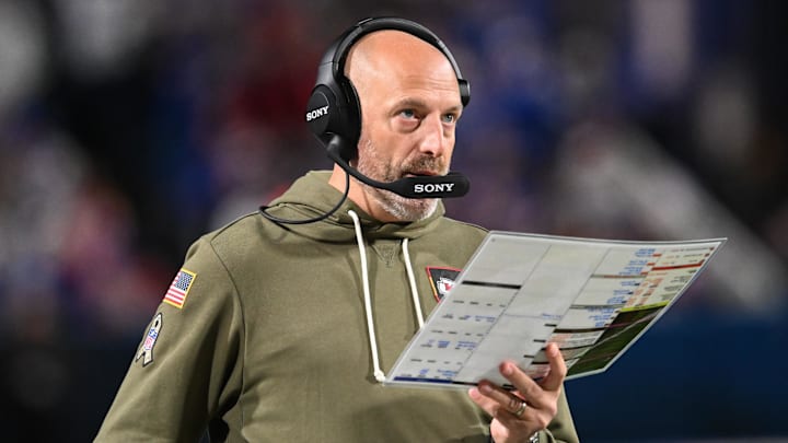 Nov 2, 2025; Orchard Park, New York, USA; Kansas City Chiefs offensive coordinator Matt Nagy looks on during the third quarter against the Buffalo Bills at Highmark Stadium. Mandatory Credit: Mark Konezny-Imagn Images Nov 2, 2025; Orchard Park, New York, USA; Kansas City Chiefs offensive coordinator Matt Nagy looks on during the third quarter against the Buffalo Bills at Highmark Stadium. Mandatory Credit: Mark Konezny-Imagn Images
