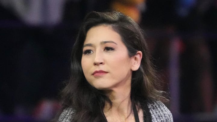 Jan 30, 2025; Orlando, FL, USA; Mina Kimes during the Pro Bowl Skills Challenge at Nicholson Fieldhouse. Mandatory Credit: Kirby Lee-Imagn Images