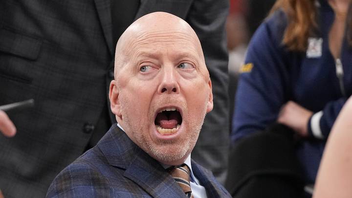 Mar 13, 2026; Chicago, IL, USA; UCLA Bruins head coach Mick Cronin talks to his team in a timeout during the first half of the game against the Michigan State Spartans at United Center. Mandatory Credit: David Banks-Imagn Images