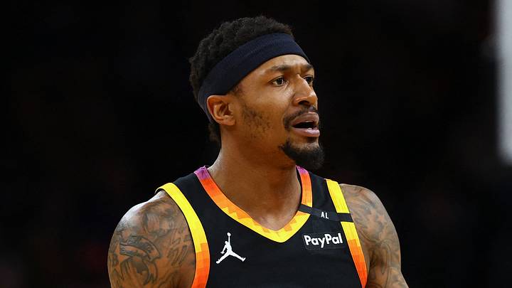 Phoenix Suns guard Bradley Beal (3) reacts against the Oklahoma City Thunder during the first half at Footprint Center on April 9, 2025. Phoenix Suns guard Bradley Beal (3) reacts against the Oklahoma City Thunder during the first half at Footprint Center on April 9, 2025.