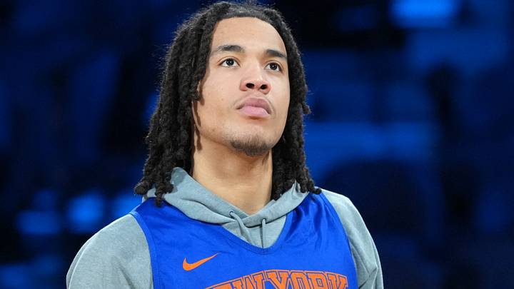 Dec 15, 2025; Las Vegas, NV, USA; New York Knicks forward Pacome Dadiet (4) during practice prior to the Emirates NBA Cup championship at the T-Mobile Arena. Mandatory Credit: Kirby Lee-Imagn Images Dec 15, 2025; Las Vegas, NV, USA; New York Knicks forward Pacome Dadiet (4) during practice prior to the Emirates NBA Cup championship at the T-Mobile Arena. Mandatory Credit: Kirby Lee-Imagn Images