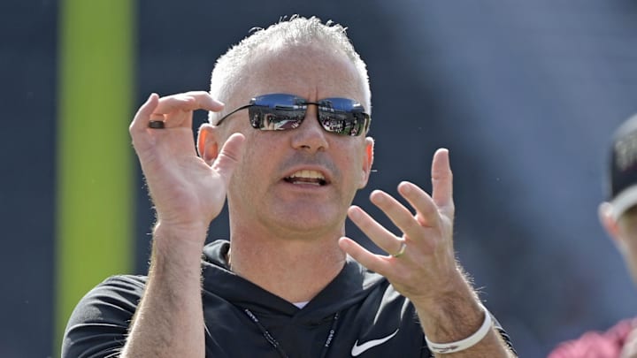 Oct 11, 2025; Tallahassee, Florida, USA; Florida State Seminoles head coach Mike Norvell before the game against the Pittsburgh Panthers at Doak S. Campbell Stadium. Mandatory Credit: Melina Myers-Imagn Images