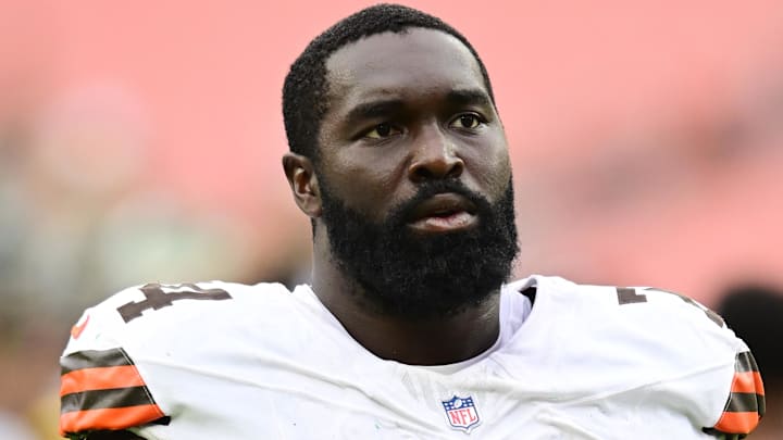 Aug 10, 2024; Cleveland, Ohio, USA; Cleveland Browns offensive tackle Hakeem Adeniji (74) after the game against the Green Bay Packers at Cleveland Browns Stadium. Mandatory Credit: Ken Blaze-Imagn Images