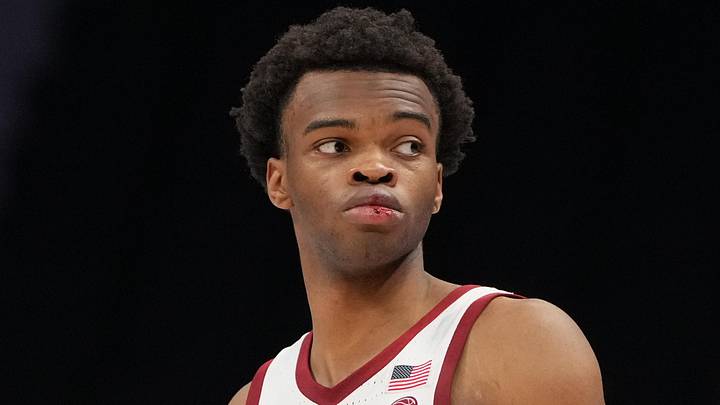 Mar 10, 2026; Charlotte, NC, USA; Stanford Cardinal guard Ebuka Okorie (1) on the court in the second half at Spectrum Center. Mandatory Credit: Bob Donnan-Imagn Images Mar 10, 2026; Charlotte, NC, USA; Stanford Cardinal guard Ebuka Okorie (1) on the court in the second half at Spectrum Center. Mandatory Credit: Bob Donnan-Imagn Images