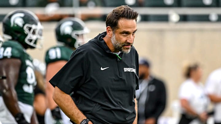 Michigan State defensive coordinator Joe Rossi looks on before the game against Florida Atlantic on Friday, Aug. 30, 2024, at Spartan Stadium in East Lansing.