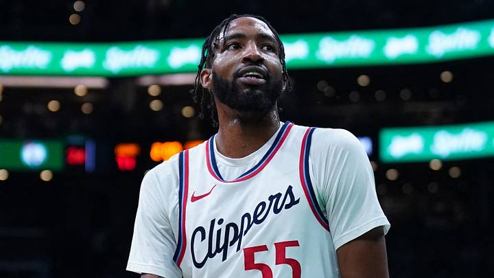 Nov 25, 2024; Boston, Massachusetts, USA; LA Clippers forward Derrick Jones Jr. (55) reacts after being called for a technical foul against the Boston Celtics in the second quarter at TD Garden. Mandatory Credit: David Butler II-Imagn Images