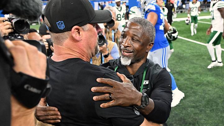 Detroit Lions head coach Dan Campbell and New York Jets head coach Aaron Glenn Detroit Lions head coach Dan Campbell and New York Jets head coach Aaron Glenn