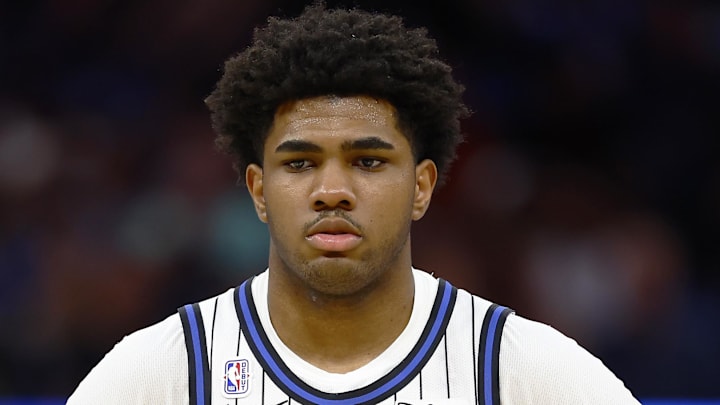 Oct 25, 2025; Orlando, Florida, USA;  Orlando Magic guard Jase Richardson (11) waits for play to begin in the second half against the Chicago Bulls at Kia Center. Mandatory Credit: Russell Lansford-Imagn Images