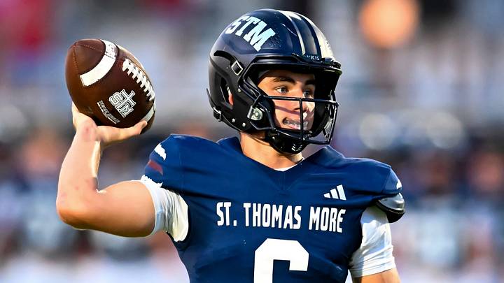St. Thomas More quarterback Grayson Hemard throws a pass in win over Teurlings Catholic