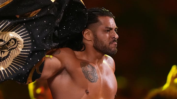 Feb 1, 2025; Indianapolis, IN, USA; Santos Escobar during the Men’s Royal Rumble match during the WWE Royal Rumble at Lucas Oil Stadium. Mandatory Credit: Joe Camporeale-Imagn Images Feb 1, 2025; Indianapolis, IN, USA; Santos Escobar during the Men’s Royal Rumble match during the WWE Royal Rumble at Lucas Oil Stadium. Mandatory Credit: Joe Camporeale-Imagn Images