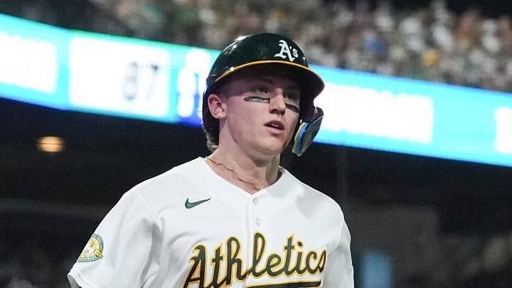 Jun 13, 2026; Summerlin, Nevada, USA; Athletics third baseman Zack Gelof (20) celebrates with right fielder Colby Thomas (32) after scoring against the Colorado Rockies during the sixth inning at the Las Vegas Ballpark. Mandatory Credit: Lucas Peltier-Imagn Images Jun 13, 2026; Summerlin, Nevada, USA; Athletics third baseman Zack Gelof (20) celebrates with right fielder Colby Thomas (32) after scoring against the Colorado Rockies during the sixth inning at the Las Vegas Ballpark. Mandatory Credit: Lucas Peltier-Imagn Images