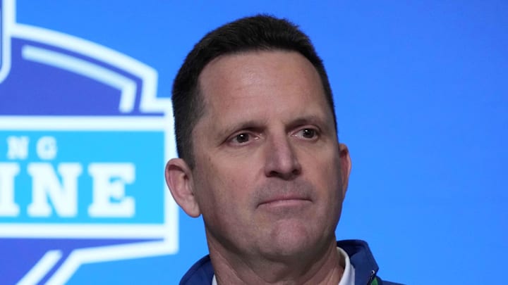 Feb 28, 2023; Indianapolis, IN, USA; Denver Broncos general manager George Paton during the NFL combine at the Indiana Convention Center. Mandatory Credit: Kirby Lee-Imagn Images