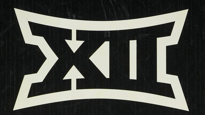 Nov 10, 2023; Cincinnati, Ohio, USA;  The Big 12 Conference logo is seen on the court during the game between the Detroit Mercy Titans and the Cincinnati Bearcats in the first half at Fifth Third Arena.