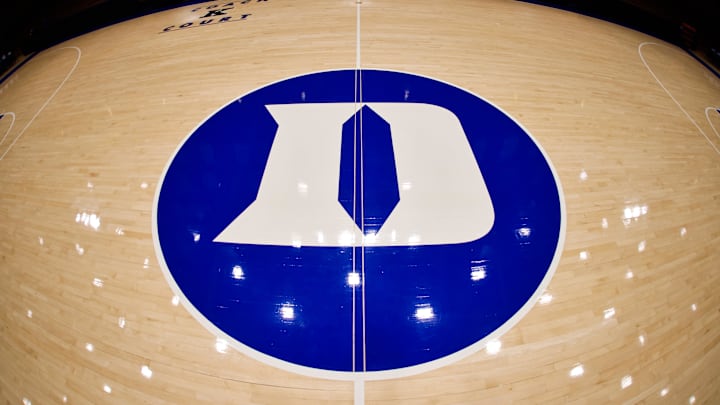 Oct 4, 2024; Durham, NC, USA; Duke Blue Devils center court logo before the Countdown to Craziness at Cameron Indoor Stadium. Mandatory Credit: Jaylynn Nash-Imagn Images Oct 4, 2024; Durham, NC, USA; Duke Blue Devils center court logo before the Countdown to Craziness at Cameron Indoor Stadium. Mandatory Credit: Jaylynn Nash-Imagn Images