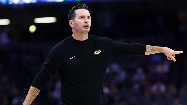 Oct 5, 2026; Sacramento, California, USA;  Los Angeles Lakers head coach JJ Redick instructs his players during the second quarter against the Sacramento Kings at Golden 1 Center.  Mandatory Credit: Sergio Estrada-Imagn Images