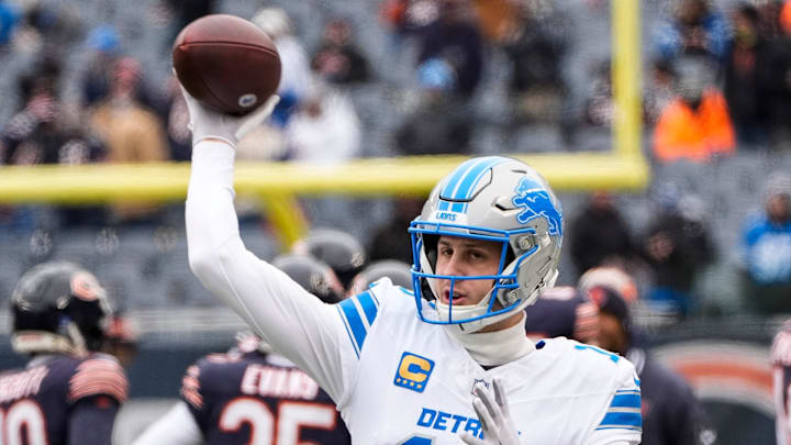 Detroit Lions quarterback Jared Goff warms up for a game. Detroit Lions quarterback Jared Goff warms up for a game.