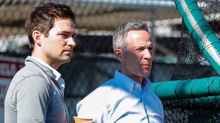Detroit Tigers chairman and CEO Chris Ilitch and president of baseball operations Scott Harris watch during spring training Detroit Tigers chairman and CEO Chris Ilitch and president of baseball operations Scott Harris watch during spring training