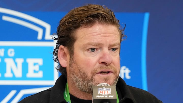 Feb 25, 2025; Indianapolis, IN, USA; Seattle Seahawks general manager John Schneider speaks during the NFL Scouting Combine at the Indiana Convention Center. Mandatory Credit: Kirby Lee-Imagn Images Feb 25, 2025; Indianapolis, IN, USA; Seattle Seahawks general manager John Schneider speaks during the NFL Scouting Combine at the Indiana Convention Center. Mandatory Credit: Kirby Lee-Imagn Images