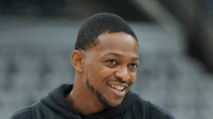 San Antonio Spurs guard De'aaron Fox (4) looks over during practice on media day for the 2026 NBA Finals at Frost Bank Center on Jun 2, 2026. San Antonio Spurs guard De'aaron Fox (4) looks over during practice on media day for the 2026 NBA Finals at Frost Bank Center on Jun 2, 2026.