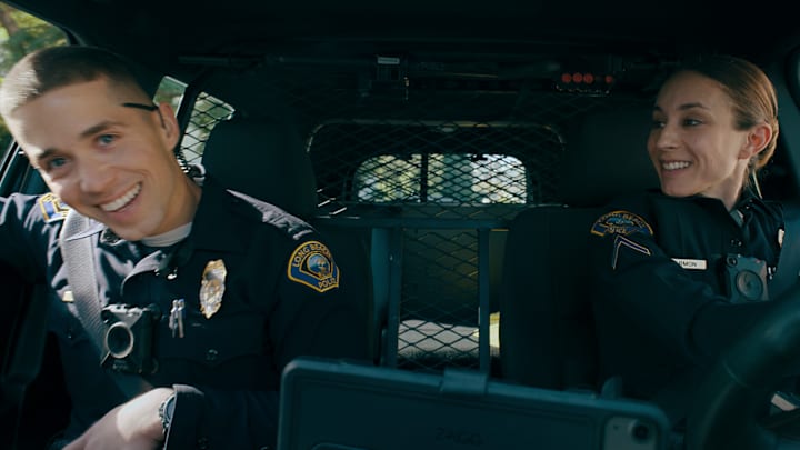 Troian Bellisario (Traci Harmon) & Brandon Larracuente (Alex Diaz) in On Call.