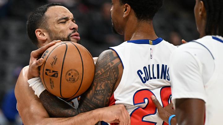 Oct 5, 2026; Detroit, Michigan, USA; Phoenix Suns forward Dillon Brooks (3) and Detroit Pistons forward John Collins (20) have an exchange in the first quarter at Little Caesars Arena. Mandatory Credit: Lon Horwedel-Imagn Images Oct 5, 2026; Detroit, Michigan, USA; Phoenix Suns forward Dillon Brooks (3) and Detroit Pistons forward John Collins (20) have an exchange in the first quarter at Little Caesars Arena. Mandatory Credit: Lon Horwedel-Imagn Images