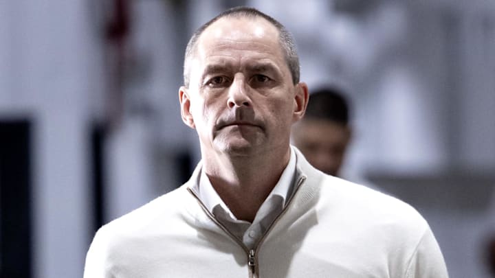 Oct 23, 2024; New Orleans, Louisiana, USA;  Chicago Bulls executive vice president of basketball operations Artūras Karnišovas arrives at the arena before the game against the New Orleans Pelicans at Smoothie King Center. Mandatory Credit: Stephen Lew-Imagn Images