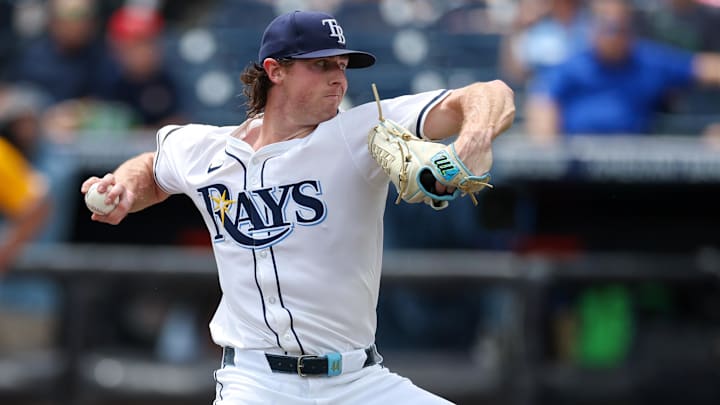 Tampa Bay Rays starting pitcher Ryan Pepiot (44) throws a pitch against the Oakland Athletics in the first inning at George M. Steinbrenner Field. Mandatory Credit: 