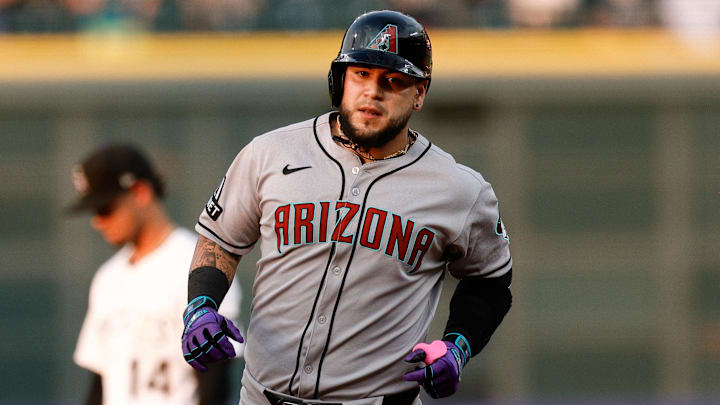 Aug 14, 2025; Denver, Colorado, USA; Arizona Diamondbacks catcher Jose Herrera (11) rounds the bases on a two run home run in the second inning against the Colorado Rockies at Coors Field. Mandatory Credit: Isaiah J. Downing-Imagn Images