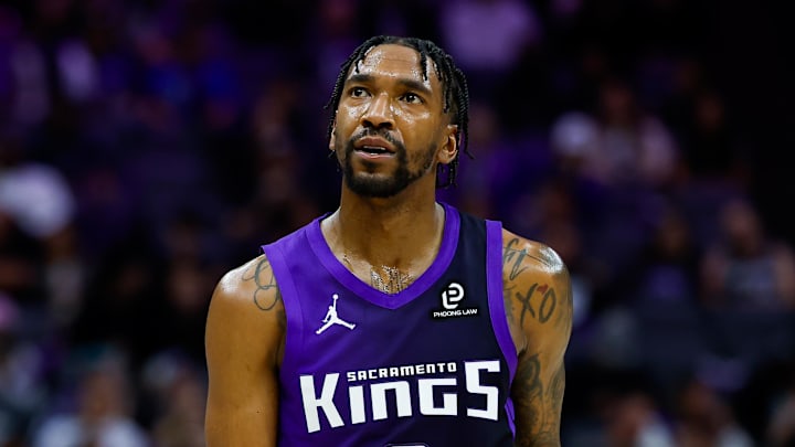 Feb 6, 2026; Sacramento, California, USA; Sacramento Kings guard Malik Monk (0) reacts after a call during the fourth quarter against the Los Angeles Clippers at Golden 1 Center.