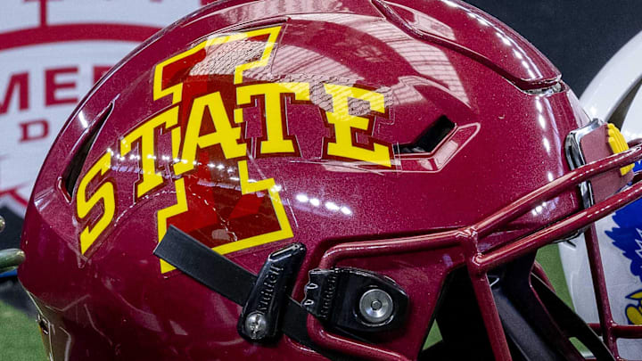 Jul 13, 2022; Arlington, TX, USA; A view of the helmets oof the Baylor Bears and the Iowa State Cyclones and the Kansas Jayhawks and the Oklahoma Sooners during the Big 12 Media Day at AT&T Stadium. Jul 13, 2022; Arlington, TX, USA; A view of the helmets oof the Baylor Bears and the Iowa State Cyclones and the Kansas Jayhawks and the Oklahoma Sooners during the Big 12 Media Day at AT&T Stadium.