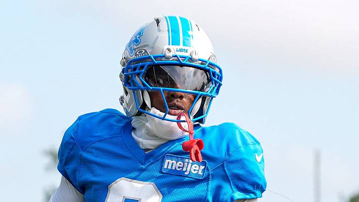 Detroit Lions wide receiver Greg Dortch (8) practices during training camp at Meijer Performance Center in Allen Park on Monday, August 10, 2026.