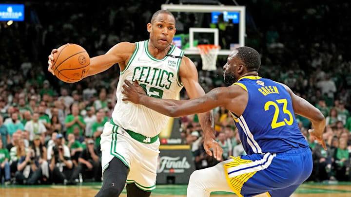 Jun 16, 2022; Boston, Massachusetts, USA; Boston Celtics center Al Horford (42) drives to the basket against Golden State Warriors forward Draymond Green (23) during the fourth quarter in game six of the 2022 NBA Finals at TD Garden. Mandatory Credit: Kyle Terada-Imagn Images Jun 16, 2022; Boston, Massachusetts, USA; Boston Celtics center Al Horford (42) drives to the basket against Golden State Warriors forward Draymond Green (23) during the fourth quarter in game six of the 2022 NBA Finals at TD Garden. Mandatory Credit: Kyle Terada-Imagn Images
