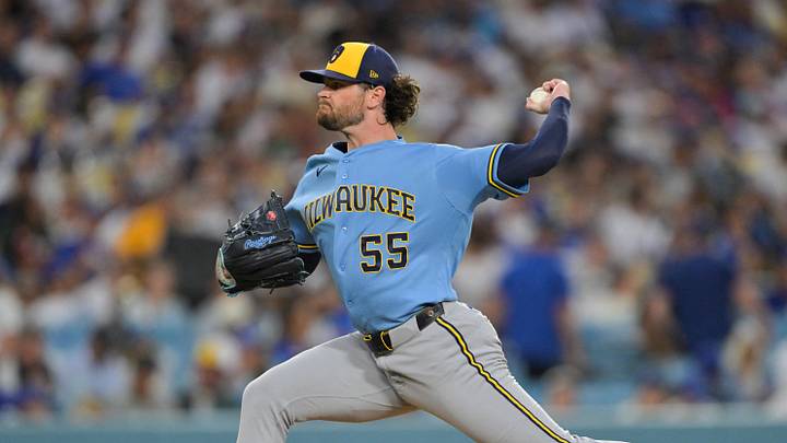 Aug 13, 2026; Los Angeles, California, USA; Milwaukee Brewers starting pitcher Shane Drohan (55) pitches during the second inning against the Los Angeles Dodgers at Dodger Stadium. Mandatory Credit: Jayne Kamin-Oncea-Imagn Images Aug 13, 2026; Los Angeles, California, USA; Milwaukee Brewers starting pitcher Shane Drohan (55) pitches during the second inning against the Los Angeles Dodgers at Dodger Stadium. Mandatory Credit: Jayne Kamin-Oncea-Imagn Images