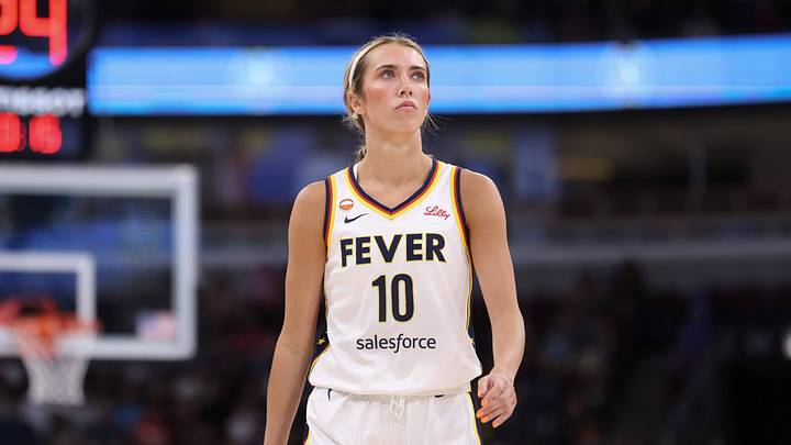 Lexie Hull looks on during an Indiana Fever game. Lexie Hull looks on during an Indiana Fever game.