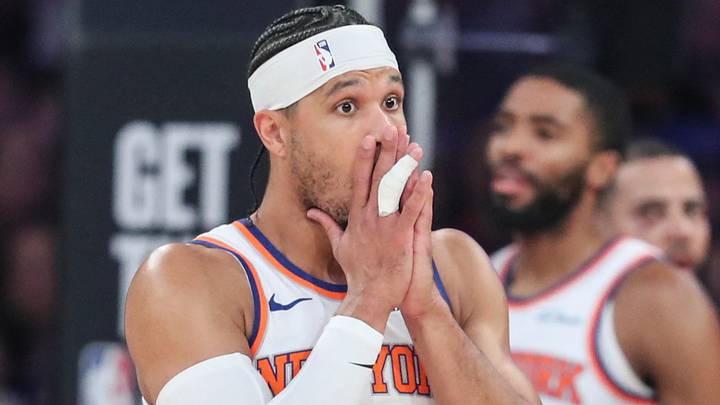 Jan 19, 2026; New York, New York, USA; New York Knicks guard Josh Hart (3) reacts after a call in the first quarter against the Dallas Mavericks at Madison Square Garden. Mandatory Credit: Wendell Cruz-Imagn Images Jan 19, 2026; New York, New York, USA; New York Knicks guard Josh Hart (3) reacts after a call in the first quarter against the Dallas Mavericks at Madison Square Garden. Mandatory Credit: Wendell Cruz-Imagn Images