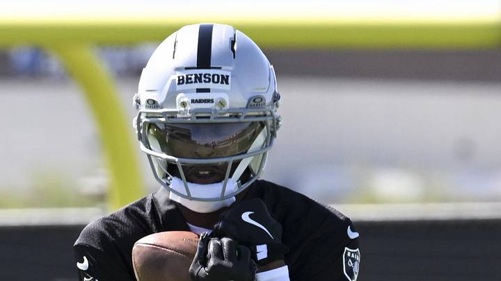 May 20, 2026; Henderson, NV, USA; Las Vegas Raiders wide receiver Malik Benson (19) practices during organized team activities at Intermountain Health Performance Center. Mandatory Credit: Candice Ward-Imagn Images