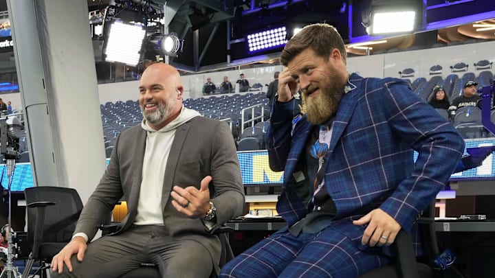 Andrew Whitworth and Ryan Fitzpatrick on the 'Thursday Night Football' set. 