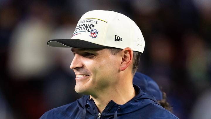 Seattle Seahawks head coach Mike Macdonald celebrates after defeating the New England Patriots in Super Bowl LX