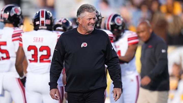 Utah Utes head coach Kyle Whittingham before the game against the Wyoming Cowboys at Jonah Field at War Memorial Stadium.