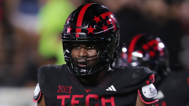 Texas Tech Red Raiders defensive end David Bailey looks to the bench in the second half against the Kansas Jayhawks 