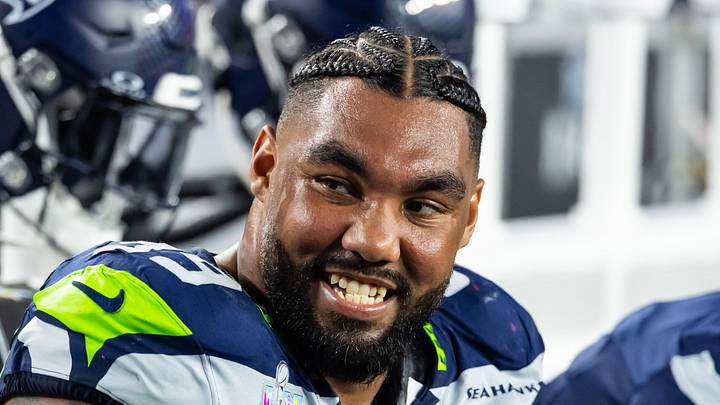 Seattle Seahawks defensive end Leonard Williams during Super Bowl LX