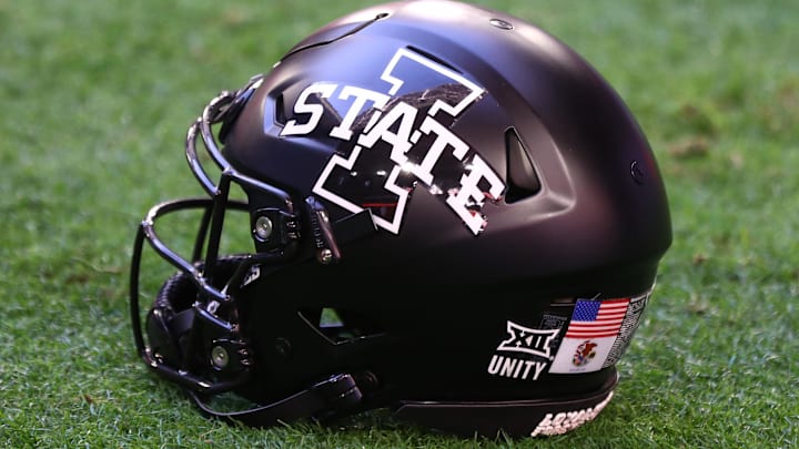 Jan 2, 2021; Glendale, AZ, USA; Detailed view of an Iowa State Cyclones helmet during the Fiesta Bowl at State Farm Stadium.