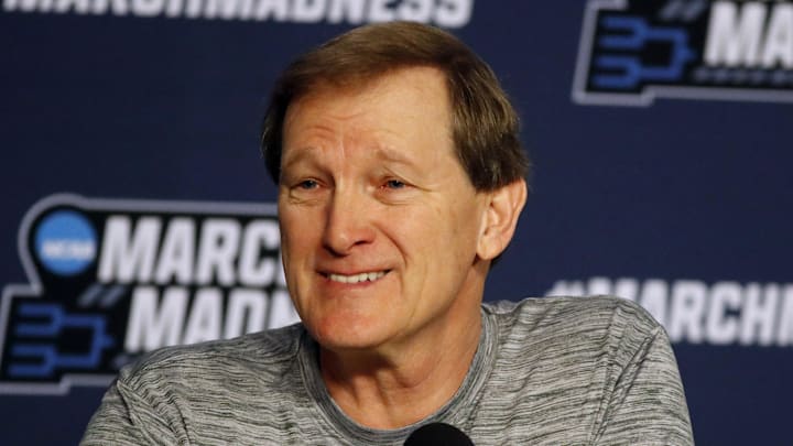 Mar 20, 2024; Pittsburgh, PA, USA;  Oregon Ducks head coach Dana Altman speaks at a pre-practice press conference before their 2024 NCAA Tournament First Round game at PPG Paints Arena. Mandatory Credit: Charles LeClaire-Imagn Images
