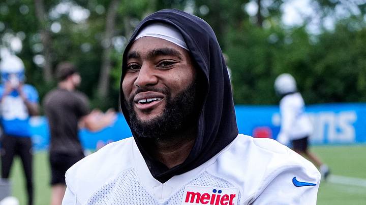 Detroit Lions cornerback D.J. Reed (4), left, talks to defensive back Nick Whiteside (38) after practice during mini camp at Meijer Performance Center in Allen Park on Tuesday, June 16, 2026.