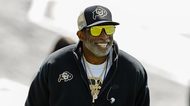 Apr 19, 2025; Boulder, CO, USA; Colorado Buffaloes head coach Deion Sanders during the spring game at Folsom Field. Mandatory Credit: Isaiah J. Downing-Imagn Images